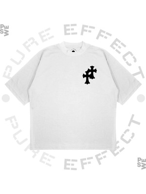 Pure Effect Unisex Oversize Crosses Baskılı Boxy Fit Kalın Kumaşlı T-Shirt