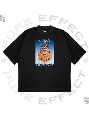 Pure Effect Unisex Oversize Casablanca Statü Babil Baskılı Boxy Fit Kalın Kumaşlı T-Shirt