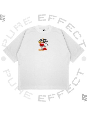 Pure Effect Unisex Oversize Cherry Spritz Cocktail Baskılı Boxy Fit Kalın Kumaşlı T-Shirt