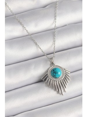 Uravas Store Çelik Gümüş Renk Zincir Boncuklu Zirkon Taşlı Kadın Kolye