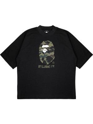 Pure Effect Unisex Oversize Bathıng Kamuflaj Asker Baskılı Boxy Fit Kalın Kumaşlı T-Shirt