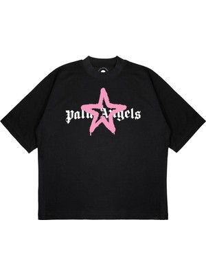 Pure Effect Unisex Oversize Palm Angels Yıldız Baskılı Boxy Fit Kalın Kumaşlı T-Shirt