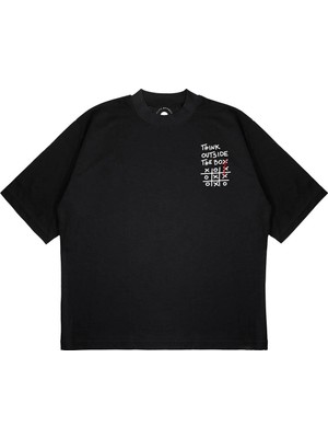 Pure Effect Unisex Oversize Think Outside The Box Baskılı Boxy Fit Kalın Kumaşlı T-Shirt