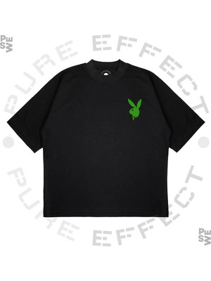 Pure Effect Unisex Oversize Vlone Tavşan Yeşil Baskılı Boxy Fit Kalın Kumaşlı T-Shirt
