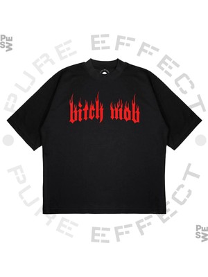 Pure Effect Unisex Oversize B*tch Mob Baskılı Boxy Fit Kalın Kumaşlı T-Shirt