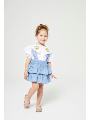 Butik Kız Çocuk Salopet Kot Elbise Yaka Detaylı