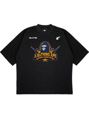 Pure Effect Unisex Bape World Gone Baskılı Boxy Fit Kalın Kumaşlı T-Shirt