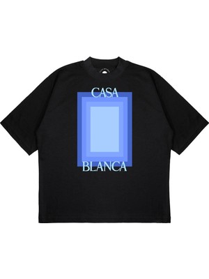 Pure Effect Unisex Casablanca Blue Baskılı Boxy Fit Kalın Kumaşlı T-Shirt
