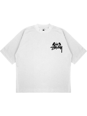 Pure Effect Unisex Melek Bılardo Topu Baskılı Boxy Fit Kalın Kumaşlı T-Shirt