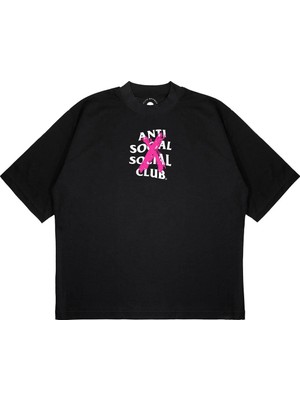 Pure Effect Unisex Antı Socıal Socıal Sprey Baskılı Boxy Fit Kalın Kumaşlı T-Shirt