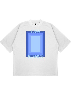 Pure Effect Unisex Casablanca Blue Baskılı Boxy Fit Kalın Kumaşlı T-Shirt