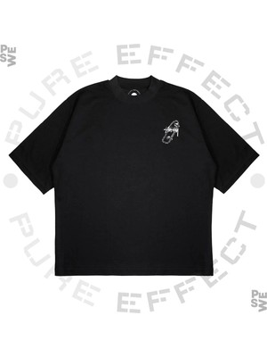 Pure Effect Unisex Oversize Stussy Skateboard Baskılı Boxy Fit Kalın Kumaşlı T-Shirt