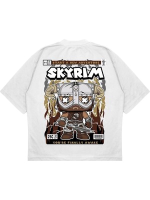 Pure Effect Unisex Oversize Skyrım Sırt Baskılı Boxy Fit Kalın Kumaşlı T-Shirt