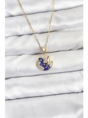 Uravas Store Çelik Zincir Gold Renk Gece Model Zirkon Taşlı Kadın Kolye