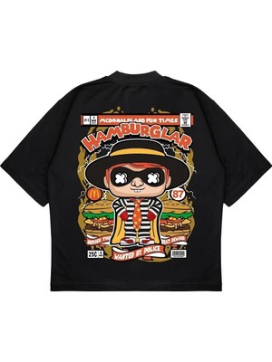 Pure Effect Unisex Oversize Hamburglar Sırt Baskılı Boxy Fit Kalın Kumaşlı T-Shirt