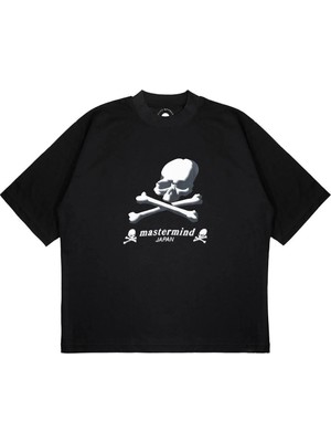 Pure Effect Unisex Oversize Mastermınd Skull Gögüs Yazı Baskılı Boxy Fit Kalın Kumaşlı T-Shirt