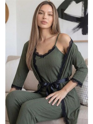 Khaki Desenli Sabahlıklı Pegasus Pijama Takımı