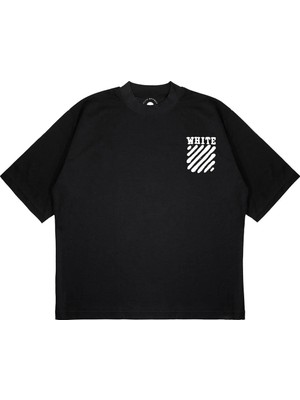 Pure Effect Unisex Oversize Off Whıte Spray Baskılı Boxy Fit Kalın Kumaşlı T-Shirt