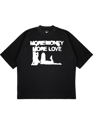 Pure Effect Unisex Oversize More Money More Love Baskılı Boxy Fit Kalın Kumaşlı T-Shirt