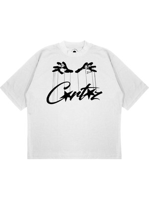 Pure Effect Unisex Corteız Ipli El Baskılı Boxy Fit Kalın Kumaşlı T-Shirt