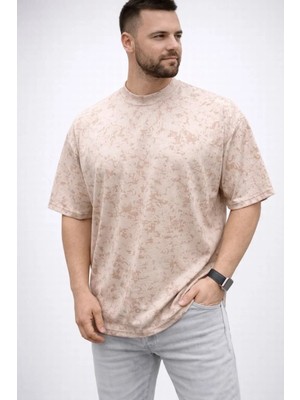 Tarz Yeri Erkek Premium Tişört Osy Yumuşak Dokulu Yıkamalı Oversize T-Shirt - Bej