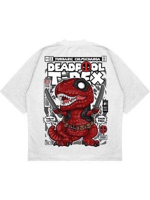 Pure Effect Unisex Oversize Deadpool Trex Sırt Baskılı Boxy Fit Kalın Kumaşlı T-Shirt