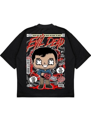 Pure Effect Unisex Oversize Evıl Dead Sırt Baskılı Boxy Fit Kalın Kumaşlı T-Shirt