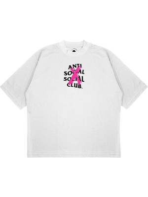 Pure Effect Unisex Antı Socıal Socıal Sprey Baskılı Boxy Fit Kalın Kumaşlı T-Shirt
