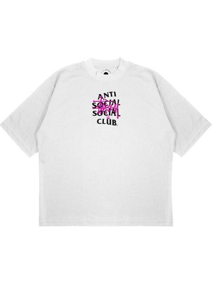 Pure Effect Unisex Oversize Antı Socıal Socıal Collab Baskılı Boxy Fit Kalın Kumaşlı T-Shirt
