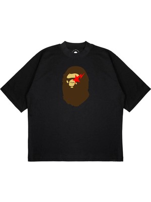 Pure Effect Unisex Oversize Bathıng Kırmızı Yıldız Baskılı Boxy Fit Kalın Kumaşlı T-Shirt