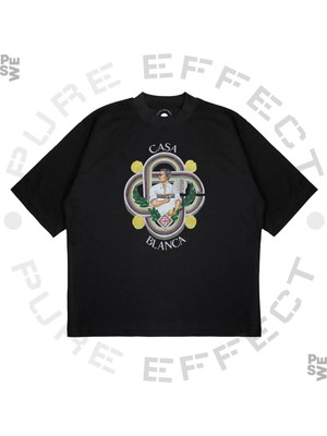 Pure Effect Unisex Oversize Casablanca Adam Tennıs Baskılı Boxy Fit Kalın Kumaşlı T-Shirt