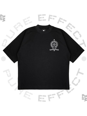 Pure Effect Unisex Oversize Chrome Hearts Square Baskılı Boxy Fit Kalın Kumaşlı T-Shirt