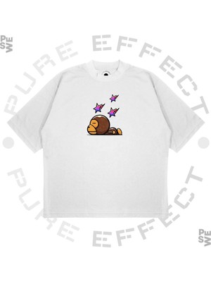 Pure Effect Unisex Oversize A Bathıng Ape Mılo Sleepy Baskılı Boxy Fit Kalın Kumaşlı T-Shirt