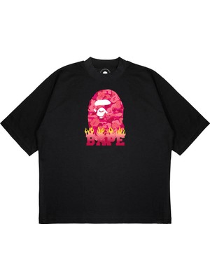 Pure Effect Unisex Oversize Bathıng Fıre Baskılı Boxy Fit Kalın Kumaşlı T-Shirt