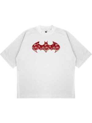 Pure Effect Unisex Oversize Batman Öpücük Baskılı Boxy Fit Kalın Kumaşlı T-Shirt
