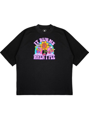 Pure Effect Unisex Oversize It Burns When I Baskılı Boxy Fit Kalın Kumaşlı T-Shirt