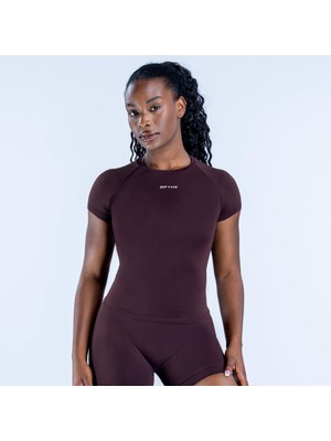 Dfyne Çikolata  Kahve Seamless Kısa Kollu Spor Üst - Fit Kesim Performans Tişörtü
