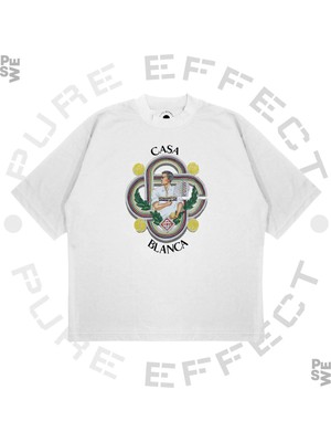 Pure Effect Unisex Oversize Casablanca Adam Tennıs Baskılı Boxy Fit Kalın Kumaşlı T-Shirt