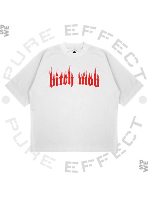 Pure Effect Unisex Oversize B*tch Mob Baskılı Boxy Fit Kalın Kumaşlı T-Shirt