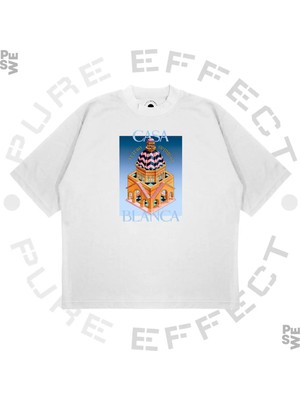 Pure Effect Unisex Oversize Casablanca Statü Babil Baskılı Boxy Fit Kalın Kumaşlı T-Shirt