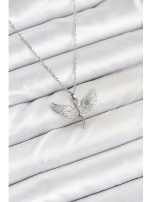 Uravas Store Çelik Zincir Gümüş Renk Melek Model Kadın Kolye