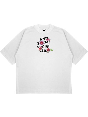 Pure Effect Unisex Oversize Antı Socıal Socıal Lotus Baskılı Boxy Fit Kalın Kumaşlı T-Shirt