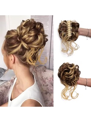 Zemira Tokalı Kuyruklu Dağınık Topuz / Kumral Çiğ Dore Sarı Röfleli