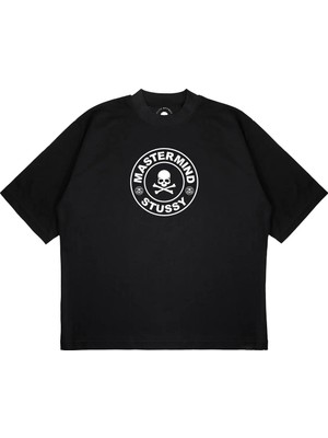 Pure Effect Unisex Oversize Mastermınd Stüssy Collab Baskılı Boxy Fit Kalın Kumaşlı T-Shirt
