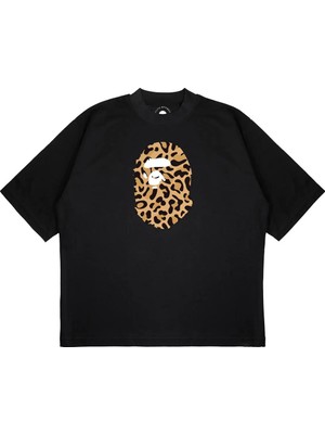 Pure Effect Unisex Oversize Bathıng Leopar Baskılı Boxy Fit Kalın Kumaşlı T-Shirt