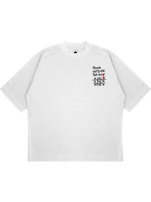 Pure Effect Unisex Oversize Think Outside The Box Baskılı Boxy Fit Kalın Kumaşlı T-Shirt