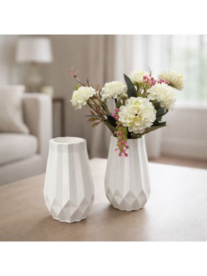 Perivar 2’li Mini Dekoratif Vazo Seti 10 cm | Taş Tozu Modern Salon, Balkon & Mutfak Vazoları - Hediyelik