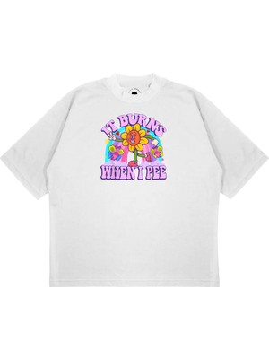 Pure Effect Unisex Oversize It Burns When I Baskılı Boxy Fit Kalın Kumaşlı T-Shirt