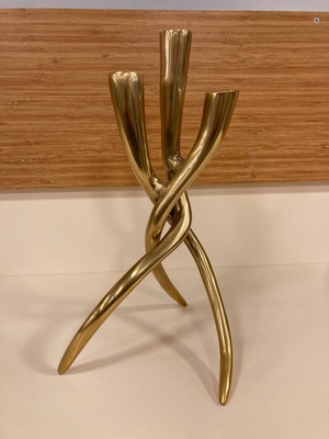 Plus Home Mumluk Dekoratif 3 Gözlü Şamdan Pirinç Renk Antik Eskitme Yükseklik 32 cm