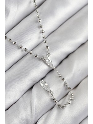 Uravas Store Pirinç Zirkon Taşlı Gümüş Renk Kadın Y Kolye